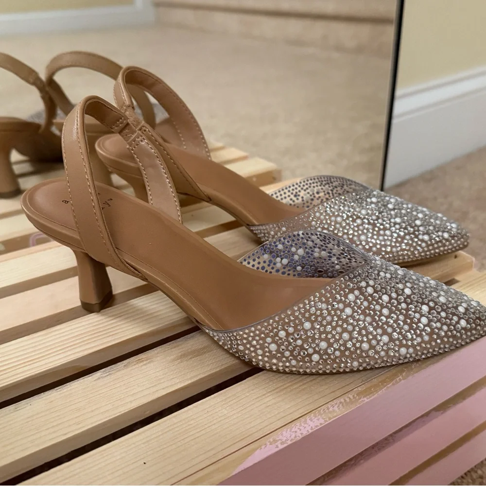 a .new day - Women’s size 6.5 Elegant Beige Rhinestone Slingback Heels - Picture 2 of 5